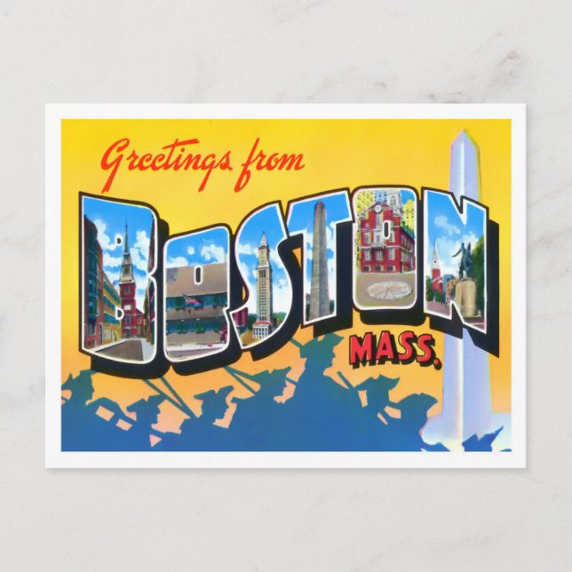 Boston, Massachusetts Vintage Big Letters Postkarte (Vorderseite)