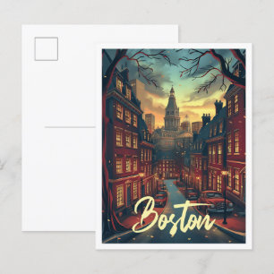 Boston Massachusetts Vintage-Kunst-Reiseillustrati Postkarte