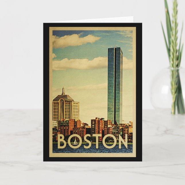 Boston Massachusetts Vintage Travel Karte (Vorderseite)