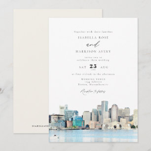 BOSTON Massachusetts Wasserfarbe Skyline Hochzeit Einladung