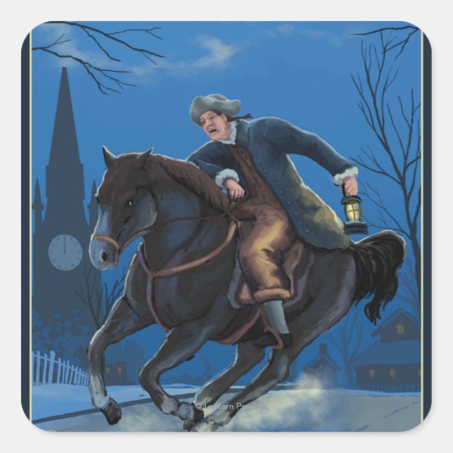 Boston, MassachusettsPaul Reveres Fahrt Quadratischer Aufkleber (Vorderseite)