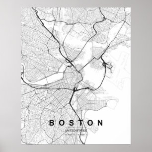 Boston-Minimalistenkarte (Schwarz & Weiß) Poster