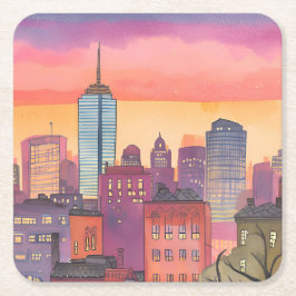 Boston North End Aquarell MA-Stadtansicht Rechteckiger Pappuntersetzer