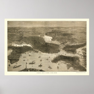 Boston, panoramische Karte MAs - 1870s Poster