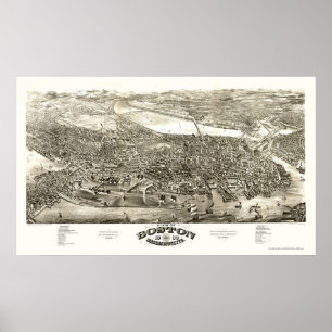 Boston, panoramische Karte MAs - 1880 Poster