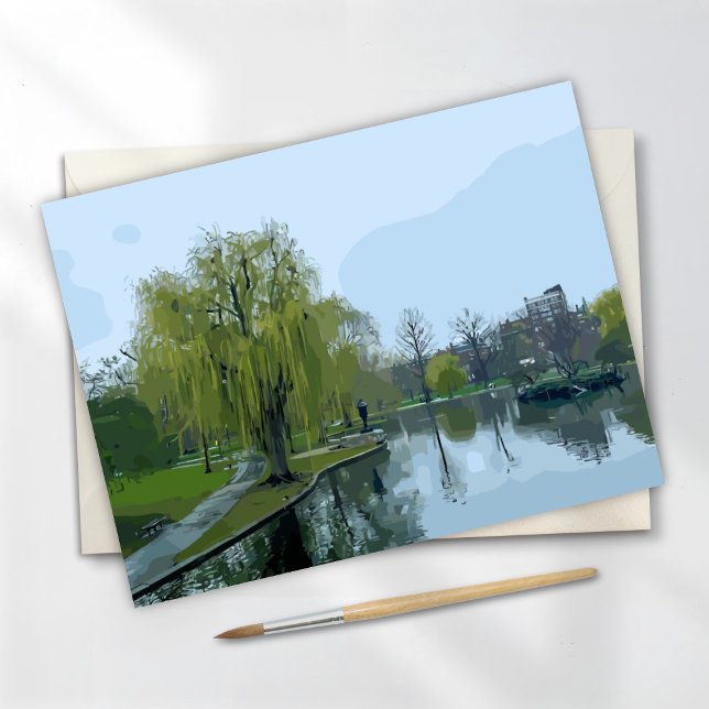 Boston Public Garden Massachusetts Painting Postkarte (Von Creator hochgeladen)