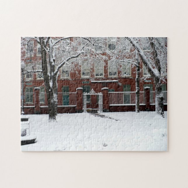 Boston Red Brick School House in Winter Snow (Horizontal)