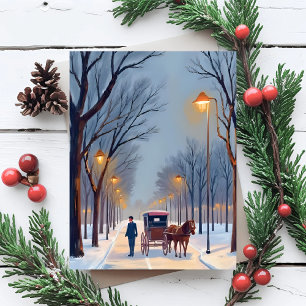 Boston Schneefall Vintage Wasserfarbe Feiertagspostkarte