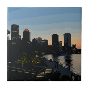 Boston Seaport Sonnenuntergang Stadt Skyline Fliese