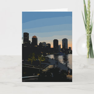 Boston Seaport Sonnenuntergang Stadt Skyline Karte