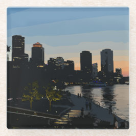 Boston Seaport Sunset City Skyline Glasuntersetzer