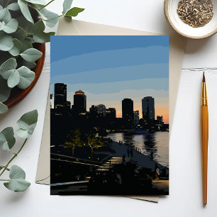 Boston Seaport Sunset City Skyline Postkarte
