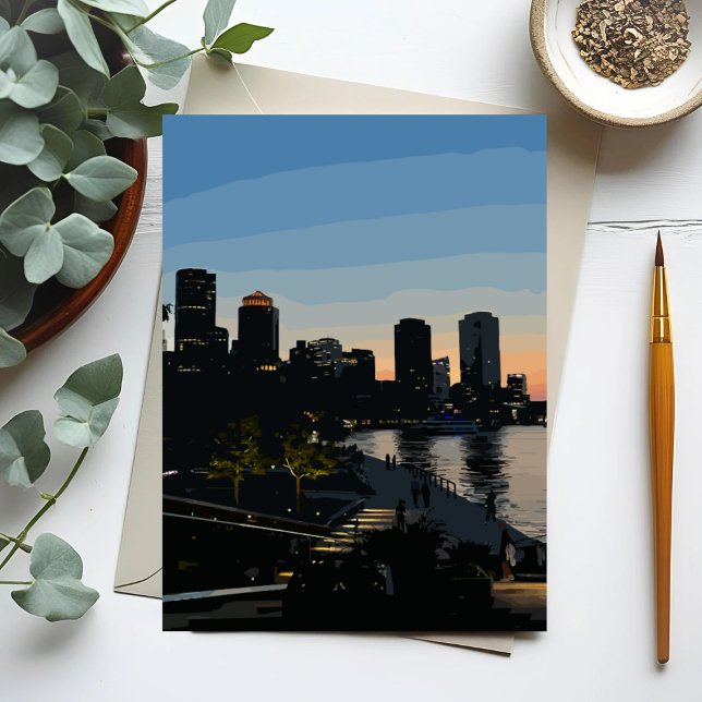 Boston Seaport Sunset City Skyline Postkarte (Von Creator hochgeladen)