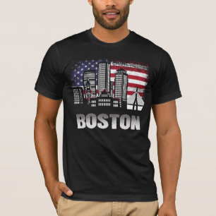 Boston Skyline American Flag T - Shirt