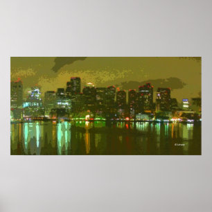 Boston Skyline at Night Poster