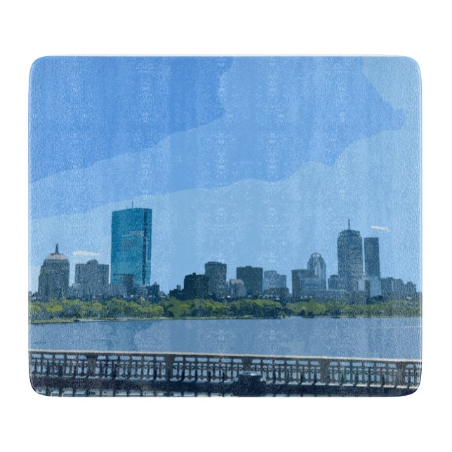 Boston Skyline Charles River Gemälde Schneidebrett (Vorderseite)