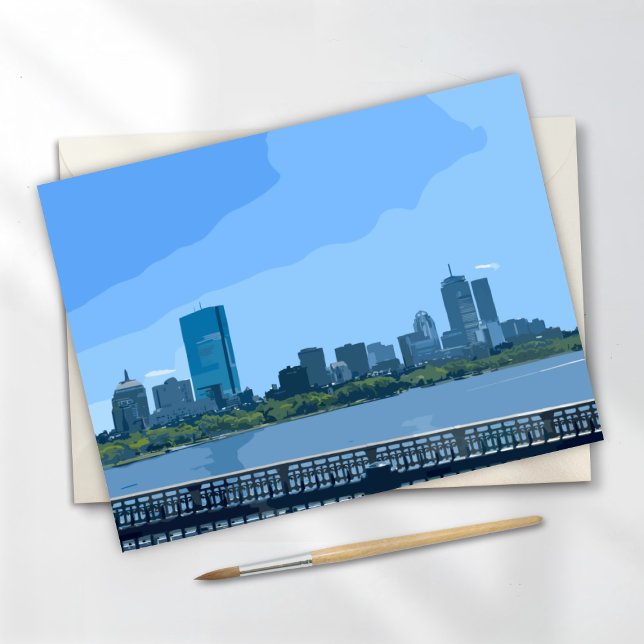 Boston Skyline Charles River Painting Postkarte (Von Creator hochgeladen)