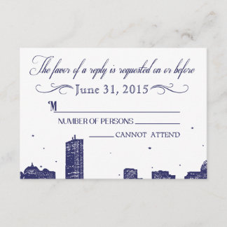 Boston Skyline Dark Blue auf weißem UAWG RSVP Karte
