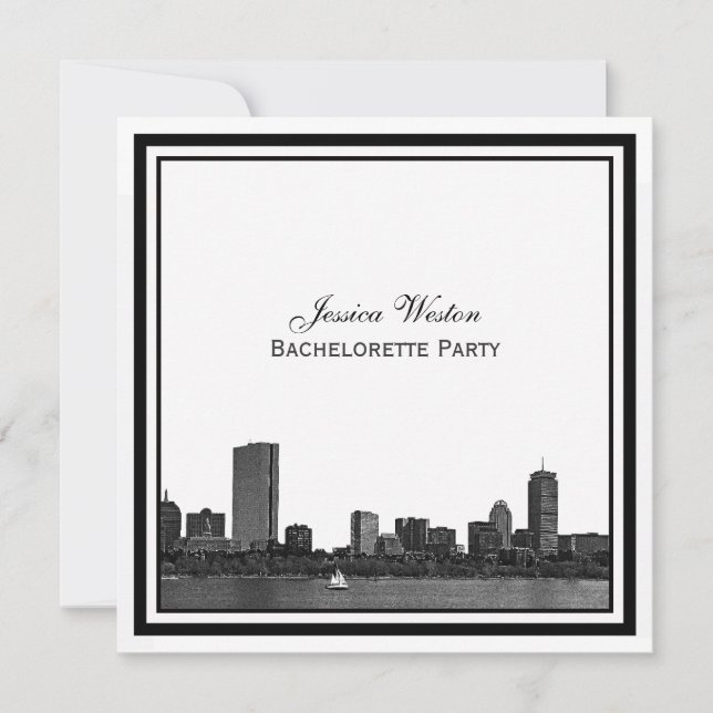 Boston Skyline Etched Gerahmt Bachelorette Einladung (Vorderseite)