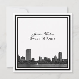Boston Skyline Etched Gerahmt Sweet 16 Einladung