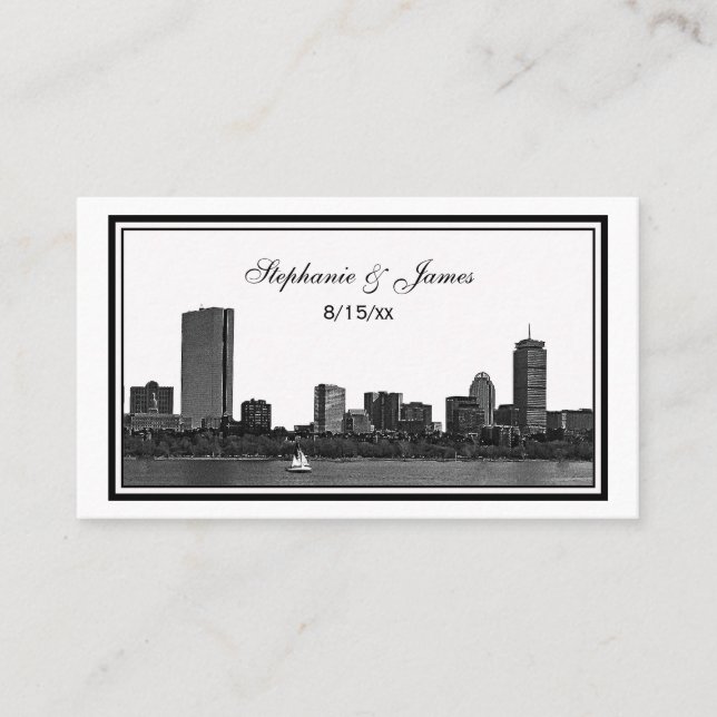 Boston Skyline Etched Gerahmte Platzkarten (Vorderseite)