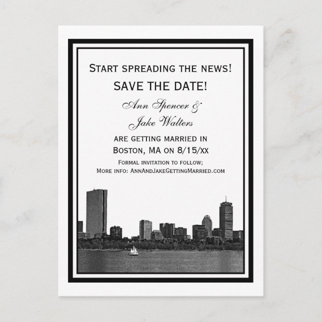 Boston Skyline Etwas Save the Date Gerahmt Ankündigungspostkarte (Vorderseite)