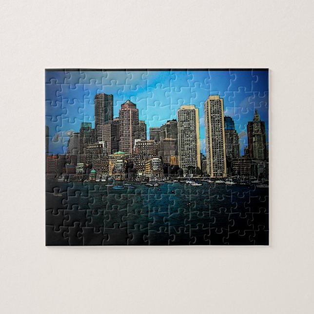 Boston Skyline Foto Art Drawing (Horizontal)