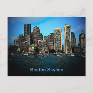 Boston Skyline Foto Art Drawing Postkarte