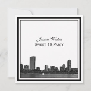 Boston Skyline geätzt gerahmt Sweet 16 Einladung