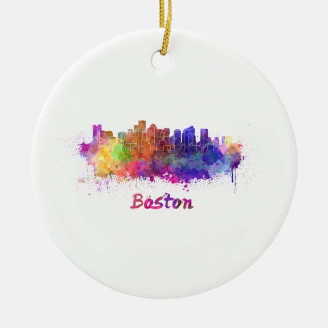 Boston skyline im Watercolor Keramikornament (Vorne)