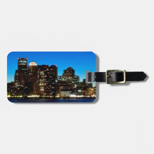 Boston-Skyline mit Mond Gepäckanhänger (Vorderseite horizontal)