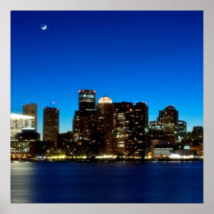 Boston-Skyline mit Mond Poster