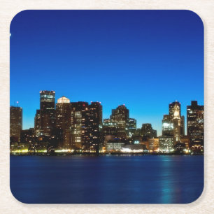 Boston-Skyline mit Mond Rechteckiger Pappuntersetzer