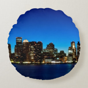 Boston-Skyline mit Mond Rundes Kissen