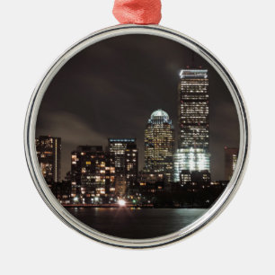 Boston-Skyline nachts Silbernes Ornament
