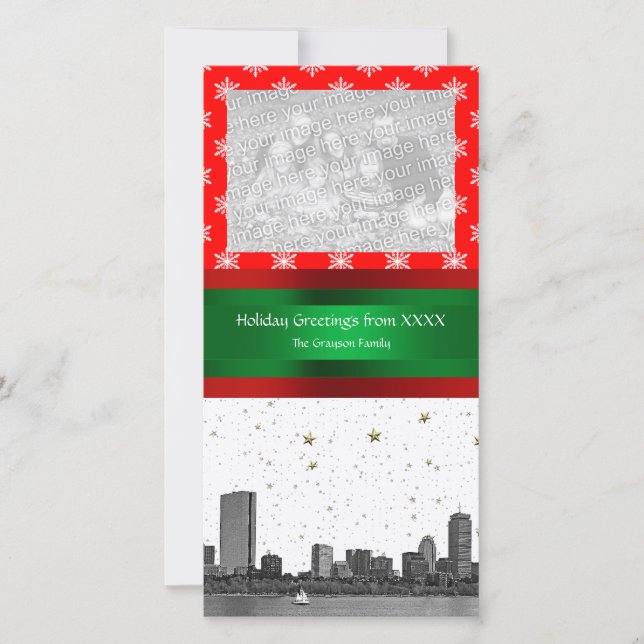 Boston Skyline Red Snowflake Weihnachten (Vorderseite)