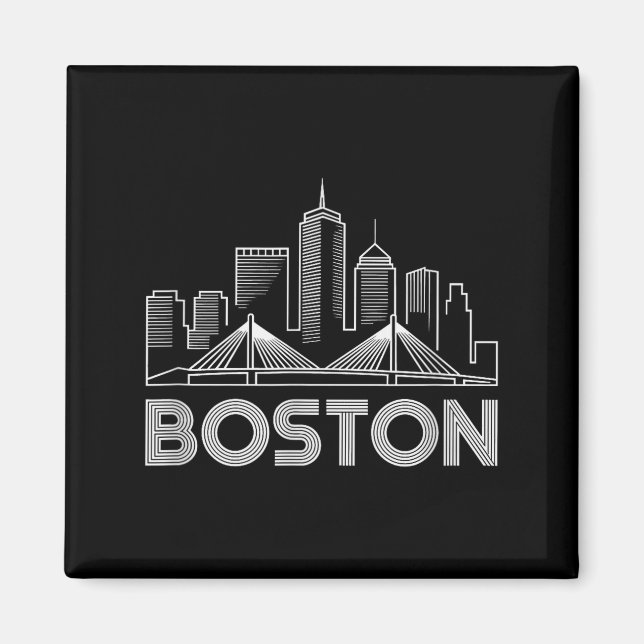 Boston Skyline Retro Vintage City Lovers  Magnet (Vorne)