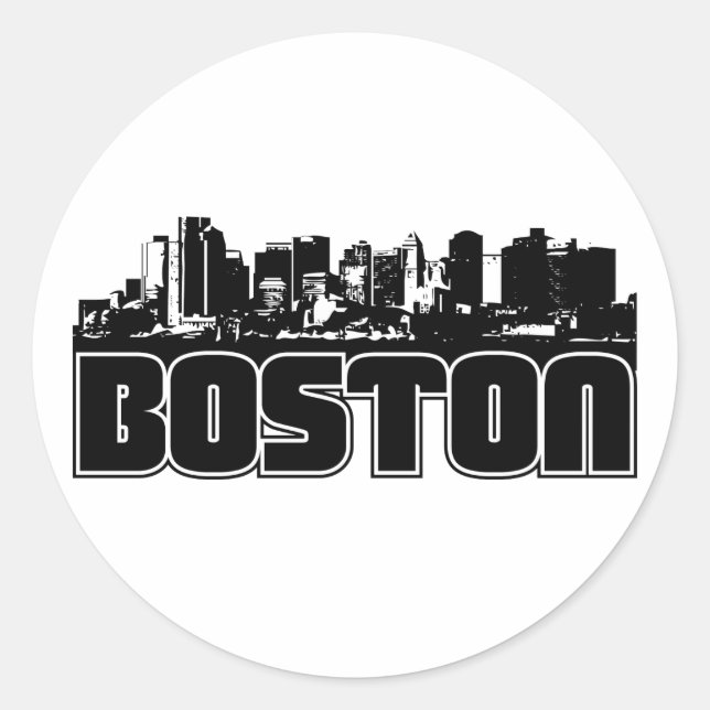 Boston Skyline Runder Aufkleber (Vorderseite)