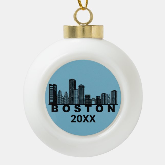 Boston Skyline Silhouette  Keramik Kugel-Ornament (Vorderseite)