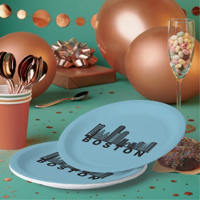 Boston Skyline Silhouette  Pappteller (Multi)