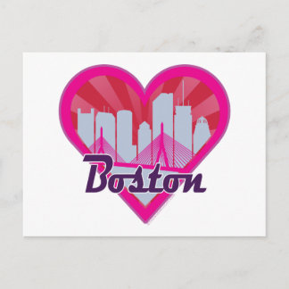 Boston Skyline Sunburst Herz Postkarte