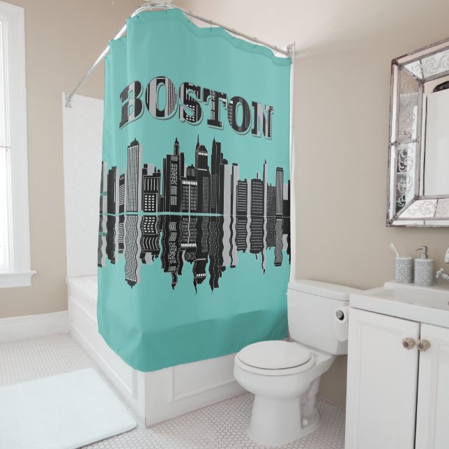 Boston Skyline Typografie Duschvorhang (Beispiel)