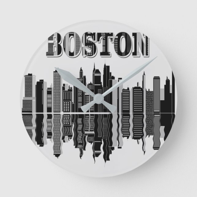Boston Skyline Wall Clock Runde Wanduhr (Vorderseite)