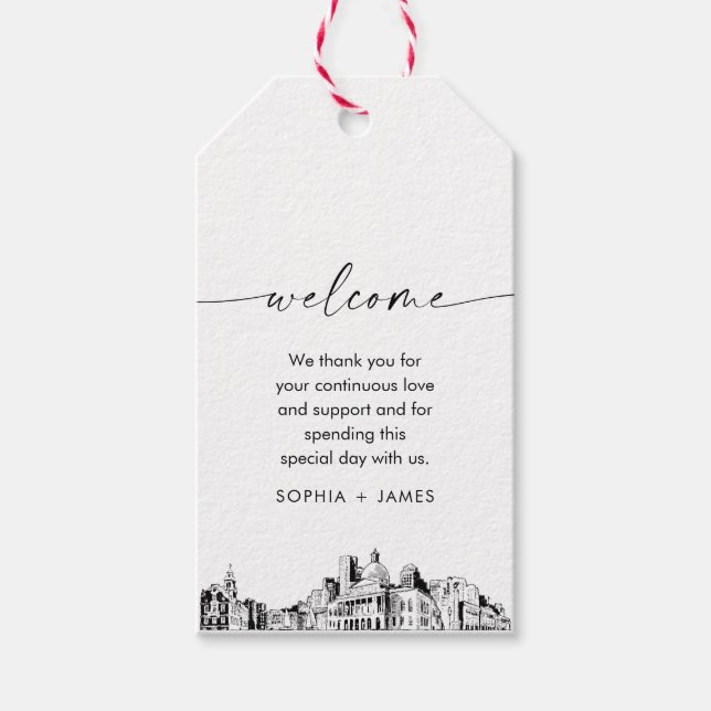 Boston Skyline Wedding Welcome Bag Tag Geschenkanhänger (Vorderseite)