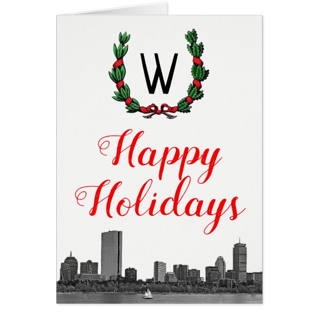 Boston Skyline Weihnachts-Wreath Happy Holidays (Vorne)