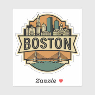 Boston Skyline Zakim Bridge Retro Reiseabzeichen Aufkleber