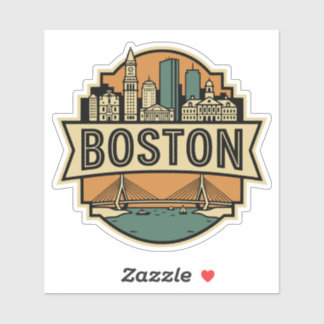 Boston Skyline Zakim Bridge Retro Reiseabzeichen Aufkleber