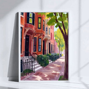Boston Sommer   Massachusetts Brownstone Häuser Poster
