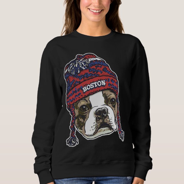 Boston Sports Terrier Red Beanie Sweatshirt (Vorderseite)