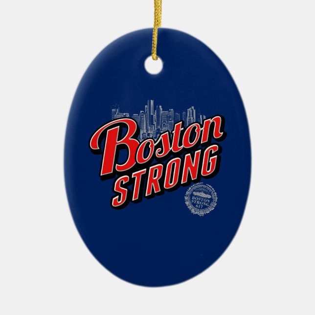 Boston Strong in Rot und Blau Keramikornament (Vorne)